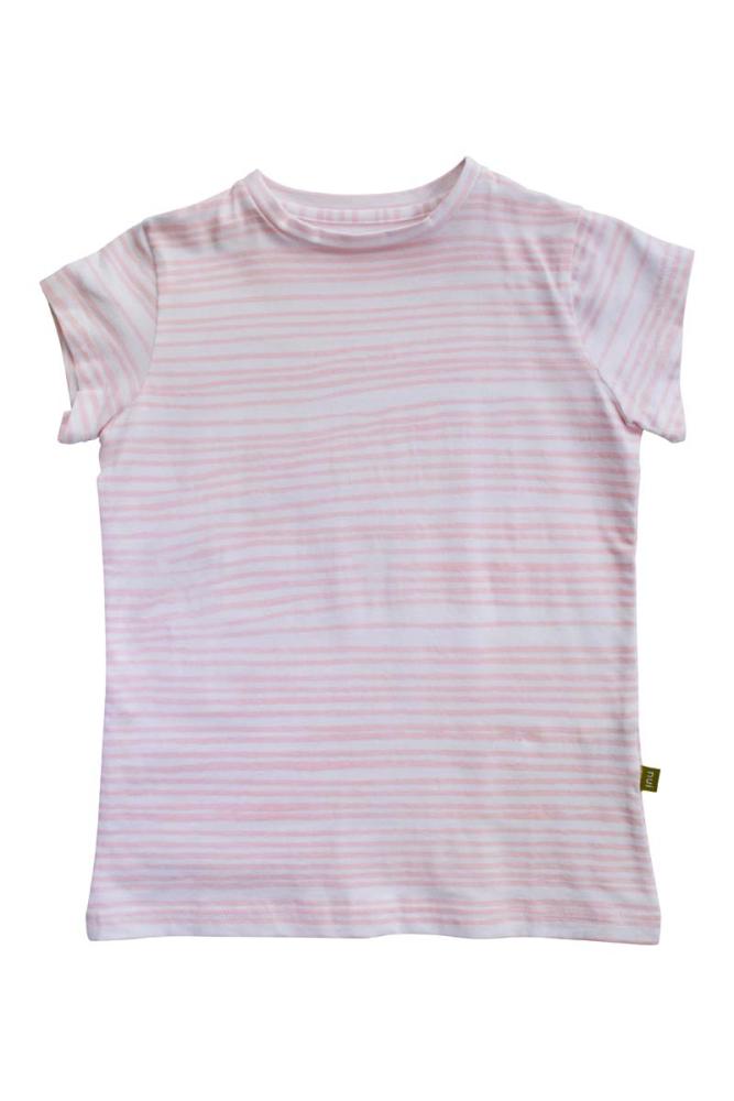 Nui Organics. Økologisk t-shirt med rosa striber.