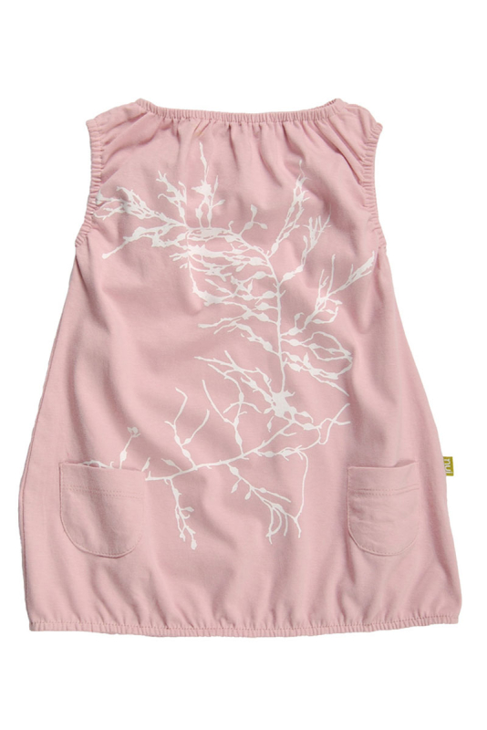 Ballonkjole - Støvet rosa med hvidt print