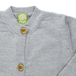 Nui Organics. Gråmeleret uld cardigan i økologisk merinould. Udsnit