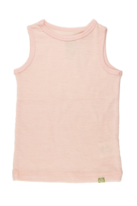 Nui Organics Uldundertrøje Med Brede Stropper i Merinould Rosa Smalstribet