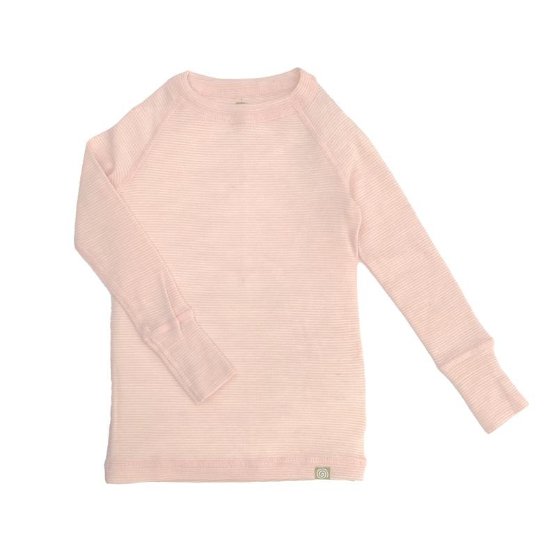 Nui Organics. Merinould undertrøje / bluse med lange ærmer - rosa smalstribet. Udsnit