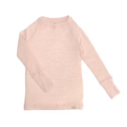 Nui Organics. Merinould undertrøje med lange ærmer - Rosa smalstribet. 