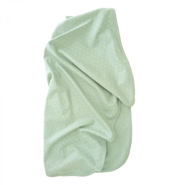 Babytæppe i økologisk bomuld. Lys mint med prikker