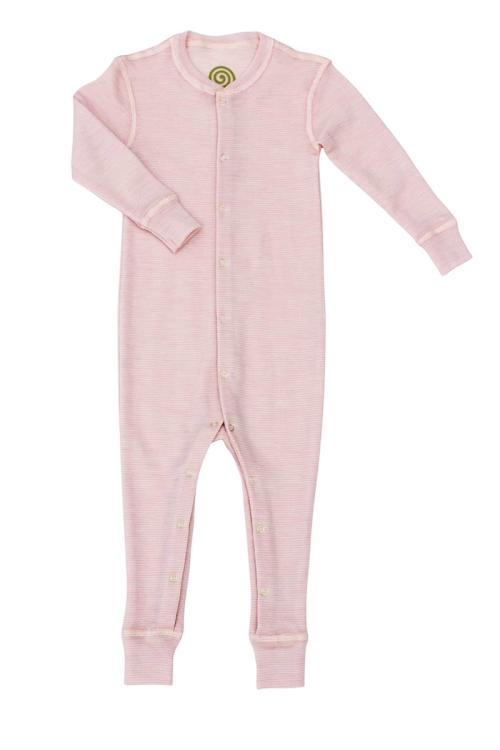 Nui Organics. Smalstribet rosa heldragt i økologisk merinould