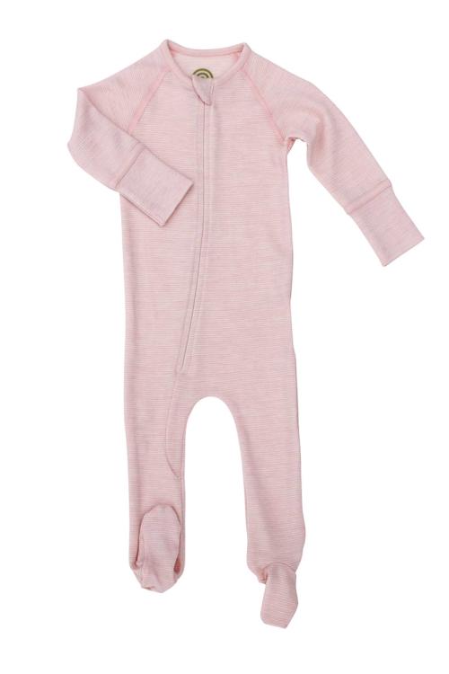 Nui Organics. Rosa smalstribet ulddragt i økologisk merinould