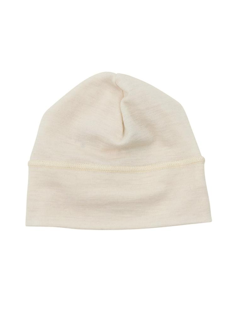 Nui Organics. Råhvid baby hue i økologisk merinould. Udsnit