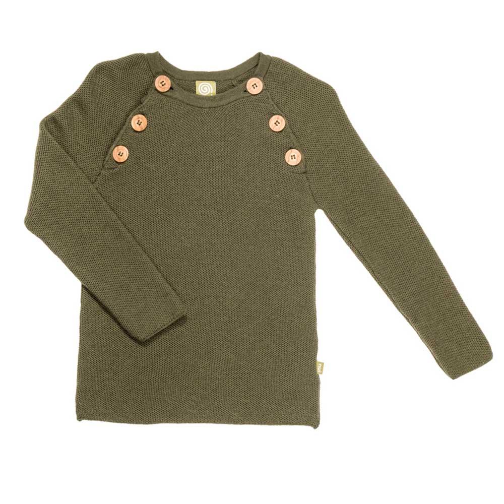 Nui Organics.Olivengrøn sweater i økologisk merinould