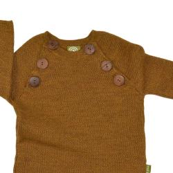 Nui Organics. Uld sweater til småbørn - messingfarve. Økologisk merinould. Udsnit 