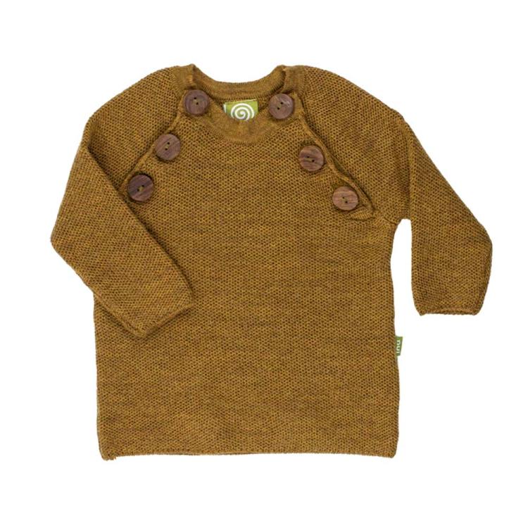 Nui Organics. Uld sweater til småbørn - messingfarve. Økologisk merinould 