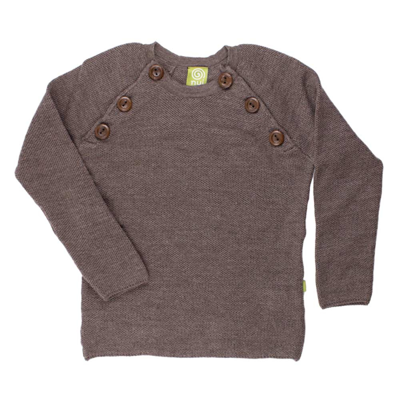 Nui Organics Uld sweater med knapper - Brunmeleret