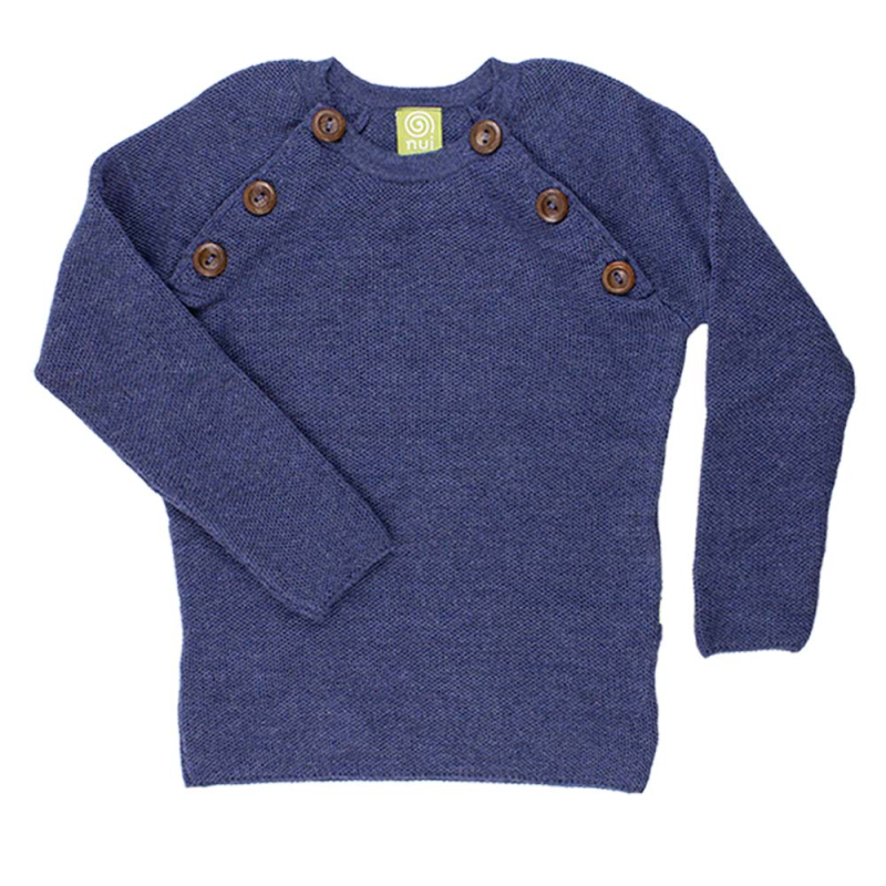 Nui Organics, Uld sweater med knapper - Denim