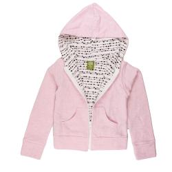 Nui Organics. Rosa hættetrøje i økologisk sweatshirt kvalitet, åben 