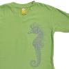 Nui Organics. Grøn t-shirt med søhestprint i økologisk bomuld, udsnit