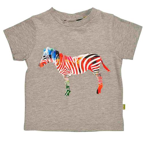 Nui Organics. Grå t-shirt med zebraprint i økologisk bomuld