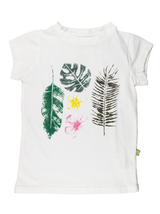 Nui Organics. Hvid t-shirt med plad print i økologisk bomuld