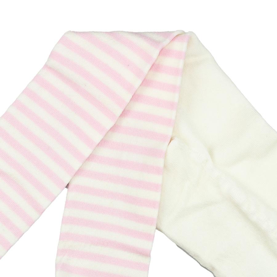 Nui Organics. Rosa- og hvidstribede baby strømpebukser i økologisk merinould, udsnit