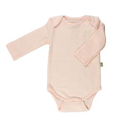 Nui Organics. Smalstribet rosa body i økologisk merinould
