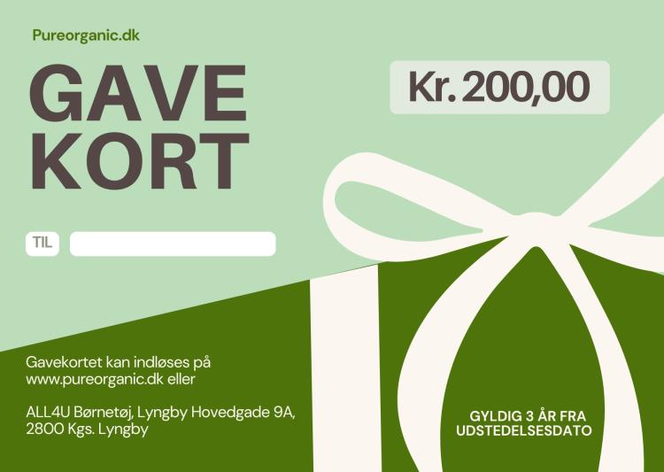 Gavekort til Pureorganic.dk - Beløb kr. 200,-