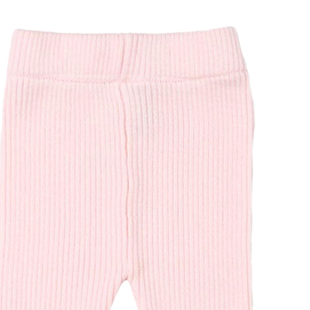 Nui Organics. Rosa ribstrikkede leggings i økologisk merinould, Udsnit