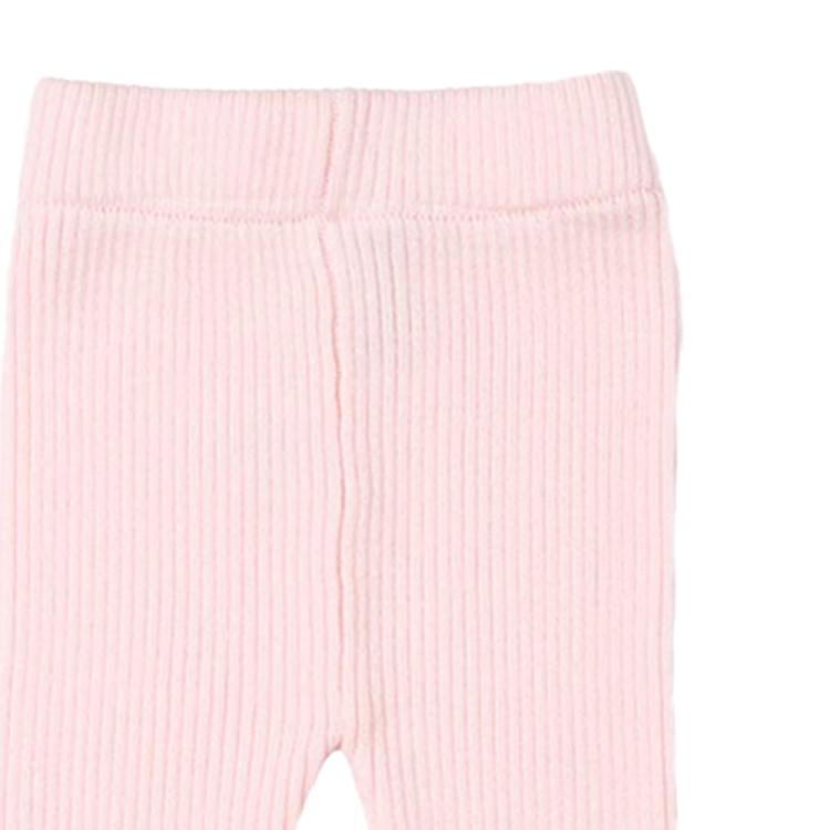Nui Organics. Rosa ribstrikkede leggings i økologisk merinould, Udsnit